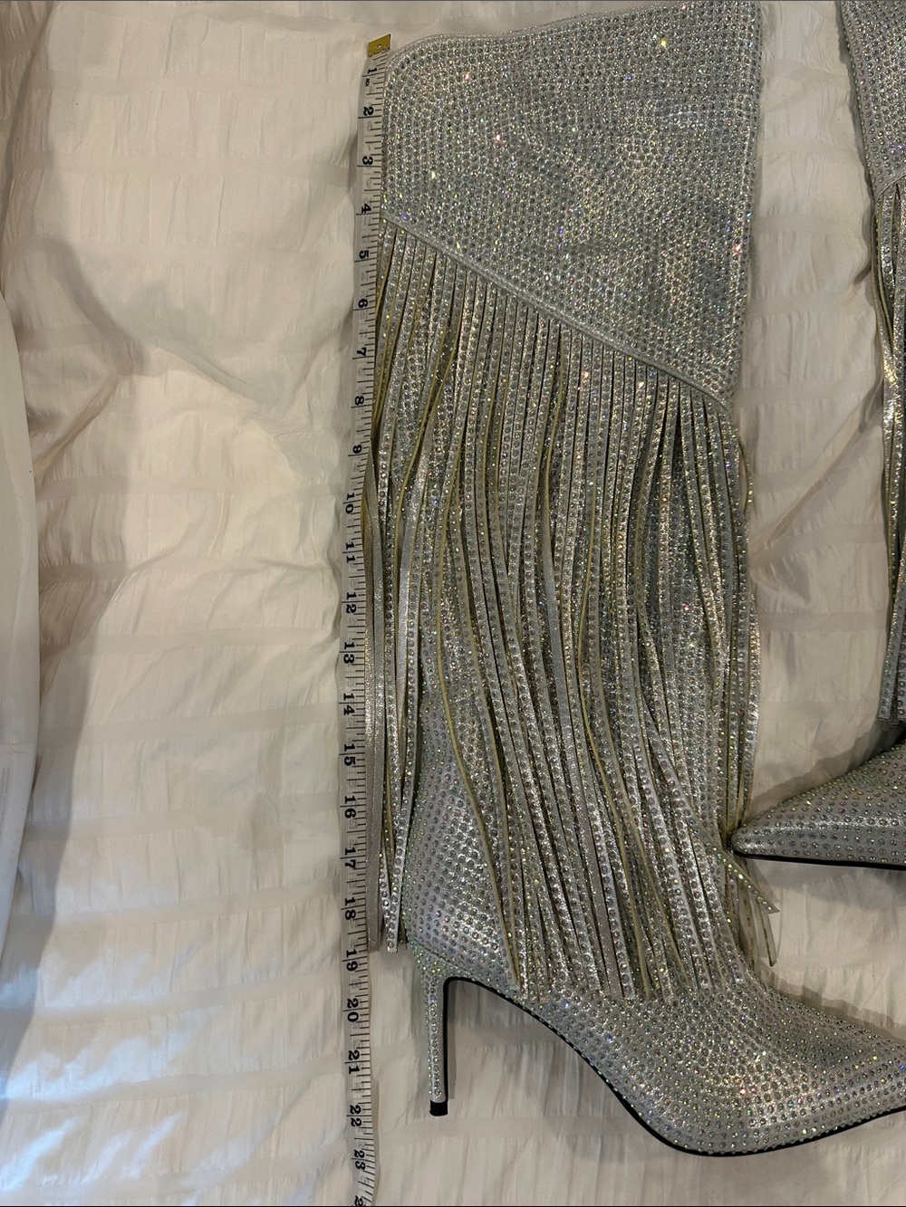 Silver Rhinestone Fringe high Stiletto Boots - Picture 3 of 9